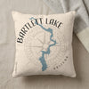 Pillow with Bartlett Lake map design and compass rose graphic.