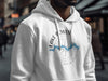 White hoodie with Lake Bowen, South Carolina map and compass graphic.