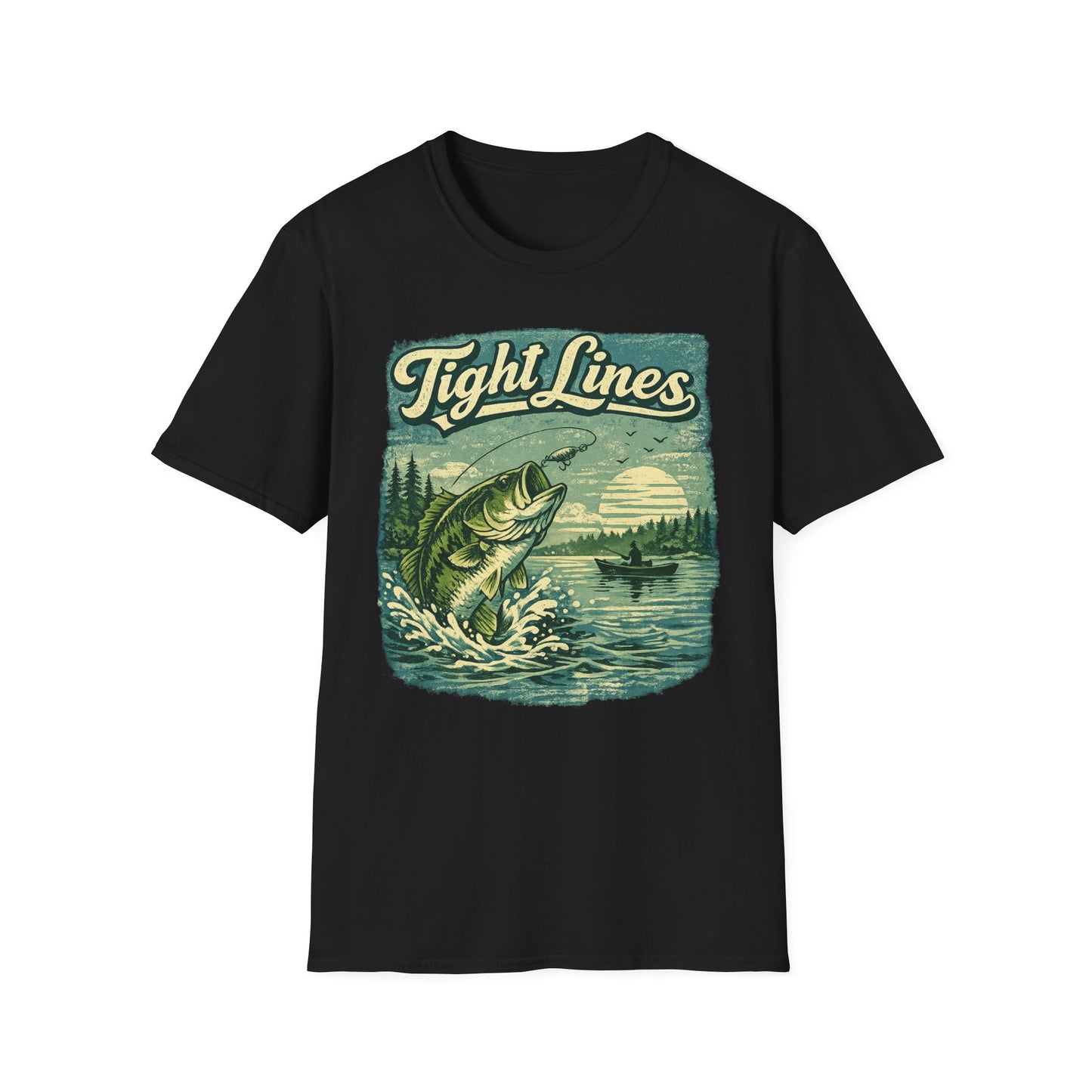 Tight Lines Fishing Graphic T-Shirt | Bass Fishing at the Lake Retro Design