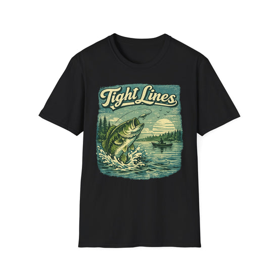 Tight Lines Fishing Graphic T-Shirt | Bass Fishing at the Lake Retro Design