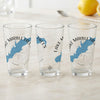 Three glasses feature a blue Texas map silhouette and "Lake Marble Falls Texas" text.