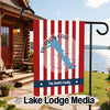 Hudson Lake Oklahoma garden flag with red and white stripes and "The Smith Family" text.