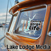 Sticker on a boat window reads "Flaming Gorge Life" with Lake Lodge Media logo.