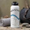 White water bottle with "Minnewa" and compass rose design.