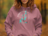 Dusty rose hoodie with Chain O' Lakes Illinois map and compass design.