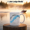 White mug with "Lake Marble Falls Texas" text and a compass design.