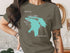 Lake Huron Michigan map on a dark olive t-shirt.