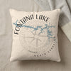 Pillow with Fontana Lake map design and compass rose, North Carolina text.