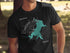 Black t-shirt with a teal map of Benbrook Lake and compass.