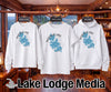 White sweatshirt, t-shirt, and hoodie featuring Webster Lake, Massachusetts map design.