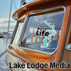 Bartlett Life sticker on a boat window with Lake Lodge Media logo.