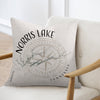 Pillow with Norris Lake map and compass design, Tennessee text.
