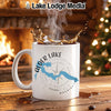 White mug with Alder Lake Washington map and compass design.