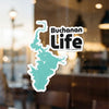 Buchanan Life sticker featuring a lake outline and text, copyright Lake Lodge Media LLC.