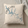 Pillow with Falls Lake map and compass rose, North Carolina text.