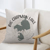 Pillow with "Big Chapman Lake Indiana" text and lake silhouette graphic.