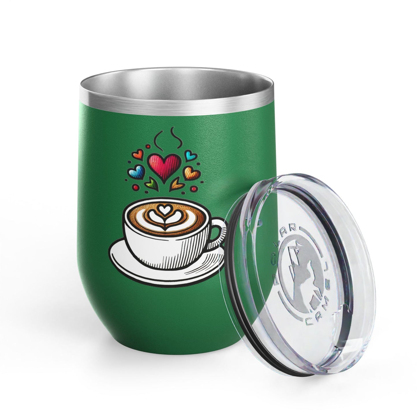 Charming Coffee Wine Tumbler with Lid for Coloring Book Lovers, Heart and Latte Design, Stainless Steel