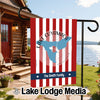 Lake Cuyamaca garden flag with red and white stripes and "The Smith Family" text.