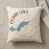 Pillow with Cedar Lake map, compass rose, and Ontario text.