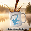 White mug with "Lake Murray California" text, compass, and lake silhouette.