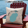 Square pillow with "Lake Pulaski Minnesota" text and teal lake outline.