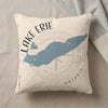 Cream pillow with blue Lake Erie map outline, compass rose, and text.