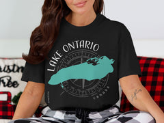 Lake Ontario Canada Lake Map Comfort Colors T-Shirt | Custom Lake Life Gift | Personalized Family Reunion Bach Crew Boat Captain Shirt