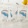 Three clear glasses featuring a blue Lake Wawasee map and compass design.