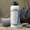 White water bottle with compass rose and blue Minnesota outline graphic.