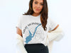 White t-shirt with Great Sacandaga Lake map graphic and compass rose