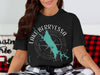 Black t-shirt with Lake Berryessa California map and compass graphic.