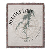 Tapestry with map of Belews Lake, North Carolina and compass rose.