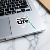 Kootenay Life sticker on a laptop with a teal lake outline.