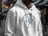 White hoodie with Lake Winnisquam New Hampshire map and compass graphic.