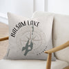 Pillow with Balsam Lake map design and compass rose graphic, reading "Balsam Lake Ontario".