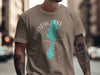 Brown t-shirt with "Barlow Lake Michigan" text and a teal lake map.