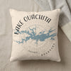 Cream pillow with Lake Ouachita map and compass graphic, "Arkansas" text.