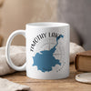White mug with "Timothy Lake Oregon" and a blue lake shape on a compass.