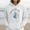 White hoodie with "Broken Bow Lake Oklahoma" text and lake map graphic.