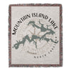 Woven blanket featuring Mountain Island Lake and North Carolina map design with compass rose.