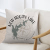 New Hogan Lake California map graphic on a decorative pillow.