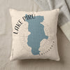Cream pillow with blue Lake Piru map graphic and "CALIFORNIA" text.