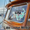 Texoma Life decal on a boat window with Lake Lodge Media text below.