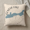 Pillow with "Geneva Lake Wisconsin" and compass rose map design