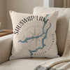Shuswap Lake British Columbia map design on cream textured pillow.