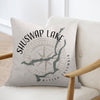 Cushion with Shuswap Lake, British Columbia map and compass design.