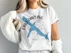 White t-shirt with blue "Lake Darling Iowa" graphic and compass rose design.
