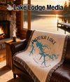 Cream throw with Patoka Lake map and compass design, text "INDIANA".