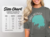 Comfort Colors 1717 heavyweight adult tee size chart with width and length measurements.