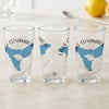Three glasses with Lake Cuyamaca map and compass design in California.